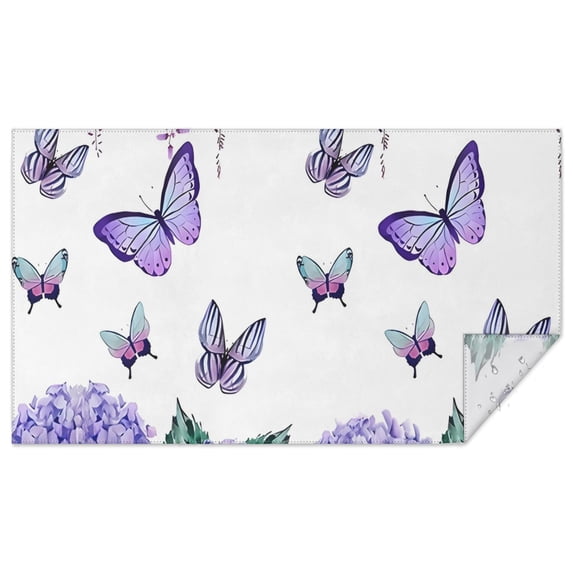 Purple Flower Butterfly Pattern Rectangle Tablecloth 60"x102",Waterproof Polyester Rectangle Table Cloth, Wipeable Spillproof Polyester Tablecloth for Dining, Camping, Indoor and Outdoor