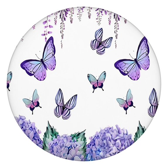 Purple Flower Butterfly Pattern Round Fitted Tablecloth with Elastic Edge,Dining Table Cover Waterproof,Outdoor Round Tablecloth for Camping,Dining,Indoor and Outdoor