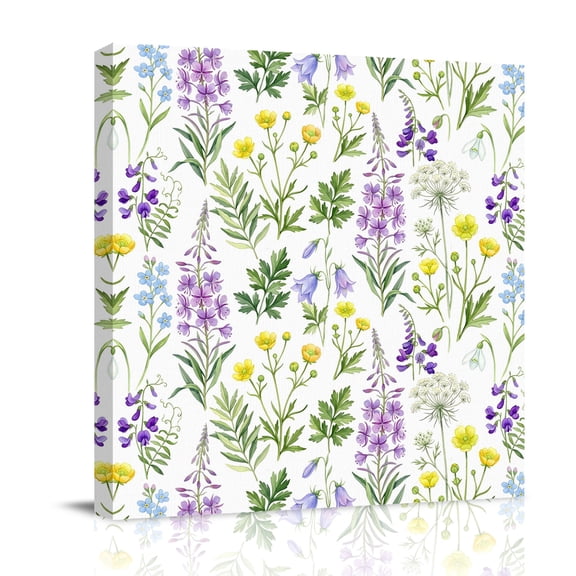 Purple Flower Canvas Wall Art for Living Room, Blue Yellow Floral Daisy Green Field Grass Country Poster Print Painting for Bedroom Office Home Decoration Wall Pictures Prepare To Hang 8"x8"