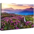 thumbnail image 1 of Purple Flower Canvas Wall Art Wildflower Mountain Picture for Living Room Sunrise Wall Decor Nature Landscape Painting Artwork Bedroom Pink Red Floral Posters Bathroom Office Home Decor 12x16”, 1 of 6