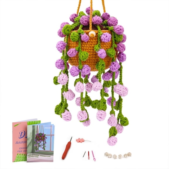 Purple Flower Pendant DIY Kit Crochet Material Pack Handmade Wool Yarn Craft Set With Easy Instructions For Hanging Decorations