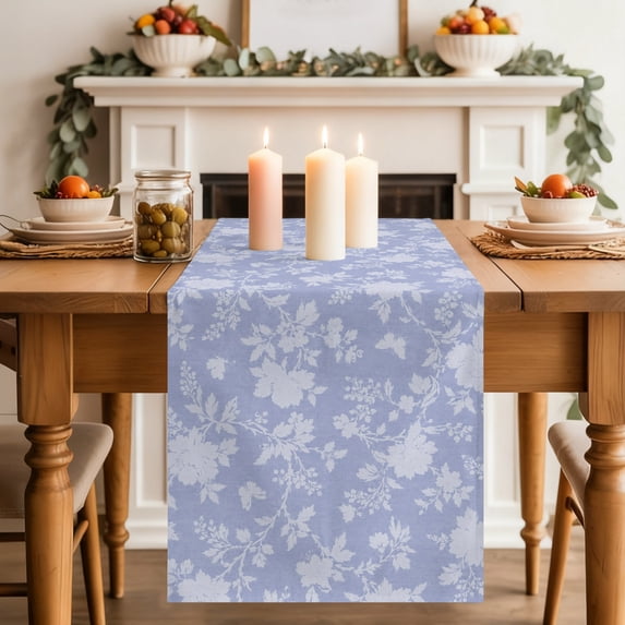 Purple Flower Dining Table Runner, Classic Purple Rose Damask Shabby Chic French Country Washable Table Runners Kitchen Coffee Table Center Decor for Home Party Holiday Wedding 13 x 36 Inches