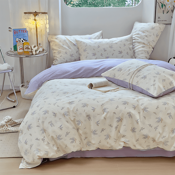 Purple Flower Duvet Cover Soft Floral Bedding Sets Lilac Floral Comforter Cover Vintage Garden Botanical Duvet Cover Cottagecore Bedding Sets,King Size