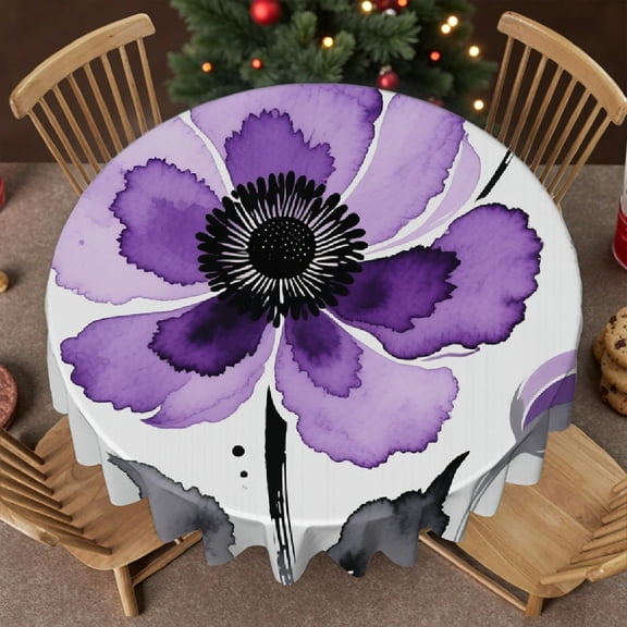 Purple Flower Family Round Tablecloth, Kitchen Accessories tablecloth round, Cafe, dinner, brunch, buffet, picnic, 60x60 Inch