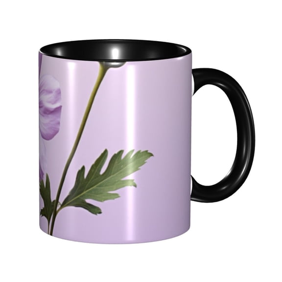 Purple Flower Floral Coffee Mug Fun Custom Ceramic Mugs 11oz Black