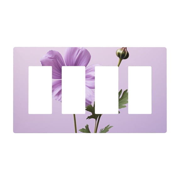 Purple Flower Floral Switch Cover Decorative Wall Plate / 4-Gang Screwless / Standard Size 4.5x8 in