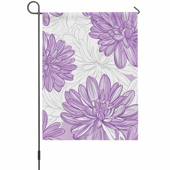 Purple Flower Garden Flags For Outdoor, Line Drawing Floral Classic Texture Small Double Side Yard Flags Weather Proof Garden Decor for Lawn Outside Holiday 12 x 18 Inches