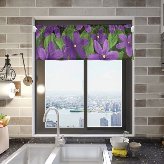 Purple Flower Gouache Painting Curtain Valances for Windows Kitchen Living Room Valances 54" W x 18" L