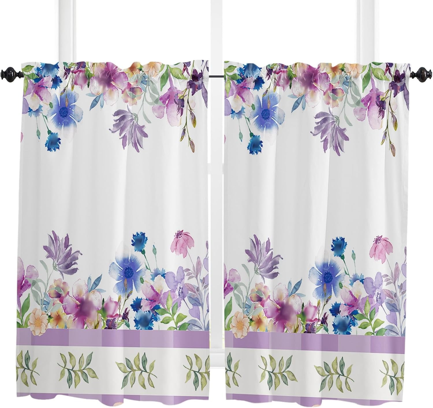 Purple Flower Kitchen Curtain 2 Panels Curtains 54 Inch Length ...