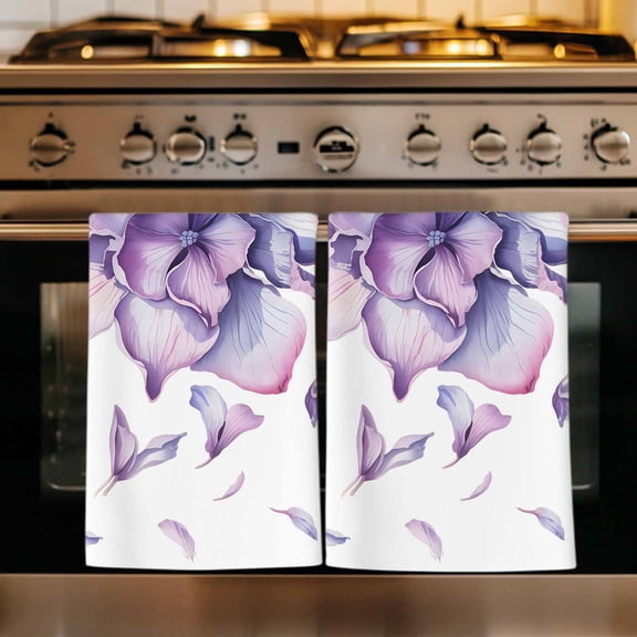 Purple Flower Kitchen Towels Set of 1, Spring Watercolor Floral Plant Absorbent Dish Towels for Kitchen, Microfiber Hand Towel, Quick Drying Tea Towel for Cleaning Decorative Dishcloths