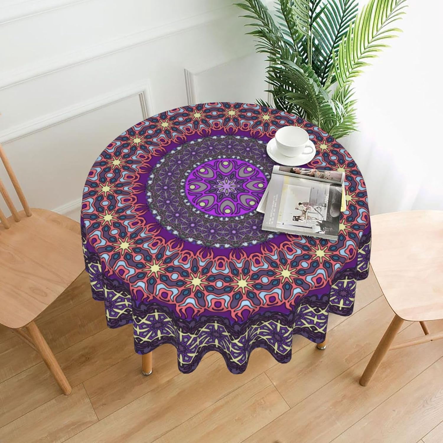 Purple Flower Mandala Round Tablecloth 60 inch,Boho Table Cloth  display picture 1