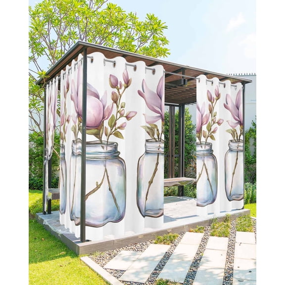 Purple Flower Outdoor Curtains for Patio, Glass Bottle Floral Waterproof Weatherproof Outside Privacy Curtains Outdoor Drapes for Porch Pergola Gazebo 54x95 Inch, 1 Panel