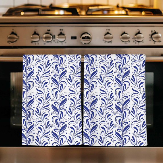 Purple Flower Pattern Kitchen Towels Set of 1, Vintage Floral Botanical Simple Absorbent Dish Towels for Kitchen, Microfiber Hand Towel, Quick Drying Tea Towel for Cleaning Decorative Dishcloths