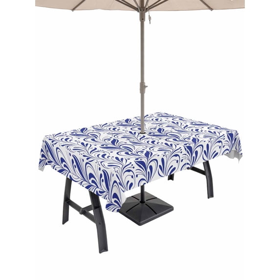 Purple Flower Pattern Outdoor Tablecloth - 60x102 Inch Rectangle Dining Table Cover, Vintage Floral Botanical Simple Waterproof Outdoor Table Cloth with Umbrella Hole & Zipper for Picnic/Patio/Party