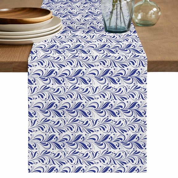 Purple Flower Pattern Table Runner 120 Inches, Vintage Floral Botanical Simple Bed Runner Dresser Scarves Tabletop for Indoor Outdoor Parties/Ceremony/Banquet, 13"x 120"
