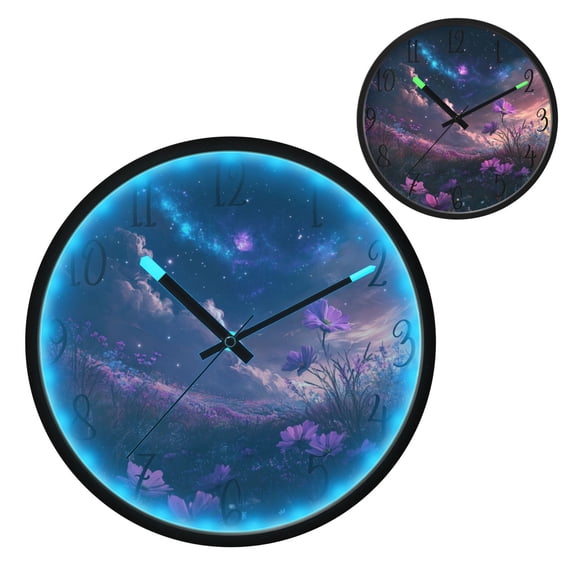 Purple Flower Sea Luminous Wall Clock with Sound-Activated LED 12-Inch Silent Acrylic Timepiece for Bedroom Livingroom or Office