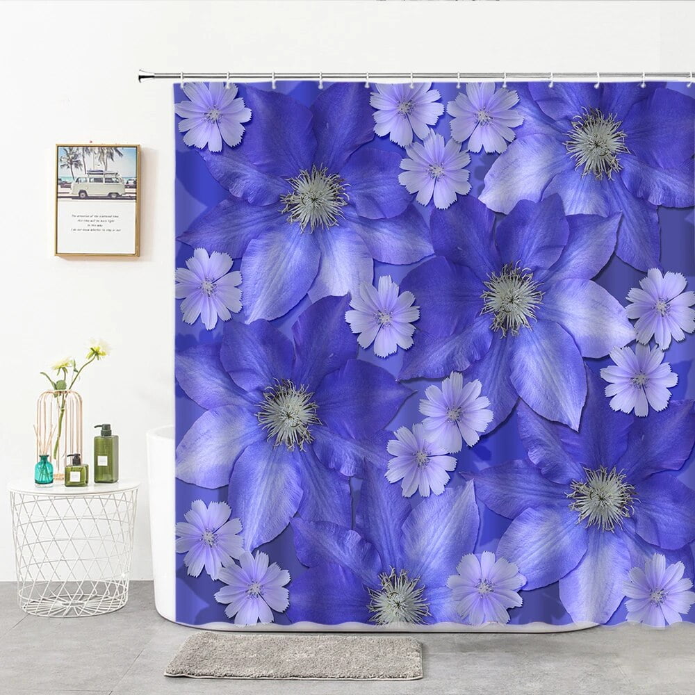 Purple Flower Shower Curtains Fabric Hook Plants And Flowers Idyllic