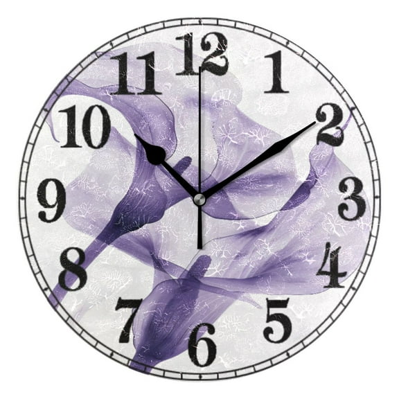 Purple Flower Silent Wall Clock 10" Non-Ticking Battery Clock