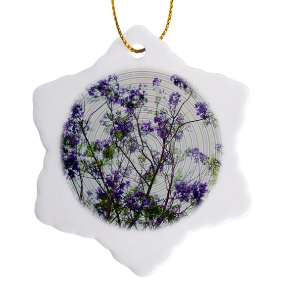 3drose, Purple Flower Tree Jacaranda Against Bright Sky Spiral A, 3 inch Snowflake Porcelain Ornament