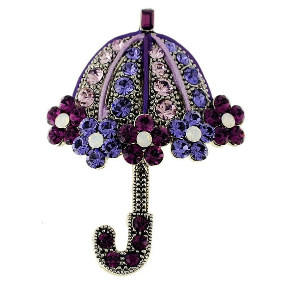 Purple Flower Umbrella Amethyst Swarovski Crystal Pin Brooch
