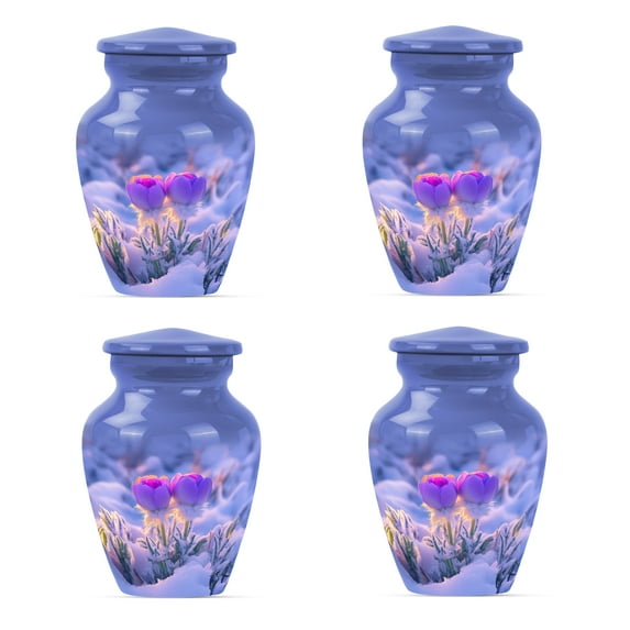 Purple Flower Urns for Human Ashes Adult Man, Mini Burial Urns for Human Ashes, Small Urn for Ashes for Women, Decorative Urn for Ashes(Size - 3inch, 4 Pcs)