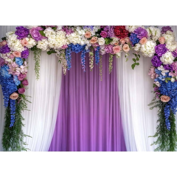 Purple Flower Wall Wedding Backdrop Floral Curtain Bridal Shower Photography Background for Women Girl Purple Floral Anniversary Ceremony Birthday Party Decorations Banner Supplies Photo Booth Props