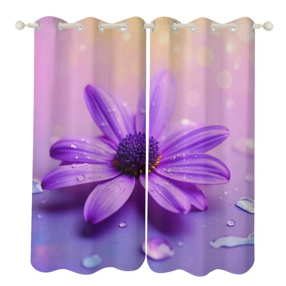 Purple Flower with Water Drops 2 Panels Curtains for Bedroom Living Room Drapes Kitchen Window Curtain Home Decor