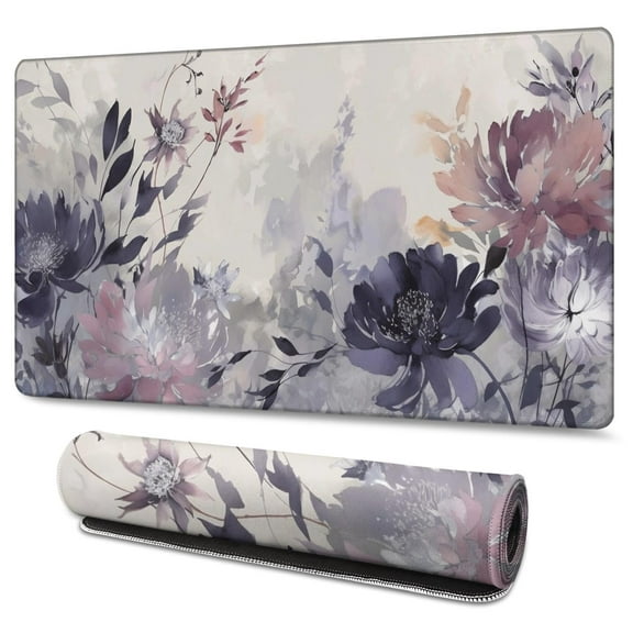 Purple Flowers Aesthetic Traditional Floral Painting Gaming Mouse Mat Rectangle 3XL Extra Large Mouse Pad 47.3 X 23.6 In Non-Slip Rubber Gaming Mouse Pad for Women Men Kids