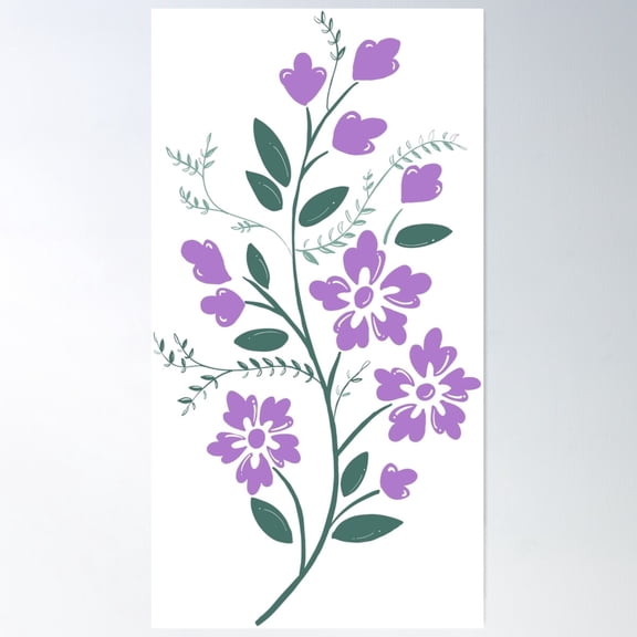 Purple Flowers And Leaves. Poster Wall Art, Modern Wall Decor For Living Room Bedroom, 16x24 UNFRAMED