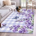 thumbnail image 1 of Purple Flowers Area Rugs 4'x6', Washable Small Throw Rugs for Office Bathroom, Butterfly Spring Floral Checkered Farmhouse Indoor Outdoor Rug Non-Slip Low Pile Carpet Runner Reversible Floor Mats, 1 of 8