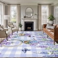 thumbnail image 1 of Purple Flowers Area Rugs 5'x7', Washable Small Throw Rugs for Laundry Room Playroom, Weeping Spring Floral Bicycle Checkered Indoor Outdoor Rug Non-Slip Low Pile Carpet Runner Reversible Floor Mats, 1 of 8