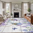 thumbnail image 1 of Purple Flowers Area Rugs 5'x8', Washable Small Throw Rugs for Classroom Bedroom, Weeping Spring Floral Bicycle Wooden Indoor Outdoor Rug Non-Slip Low Pile Carpet Runner Reversible Floor Mats, 1 of 8