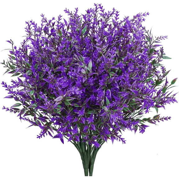 Purple Flowers Artificial Lavender Flowers Outdoors UV Resistant Fake Shrubs Greenery Plants Indoor Plastic Faux Bouquets for Outdoor Home Garden Porch Decoration (Purple)