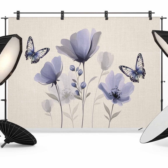 Purple Flowers Backdrop for Photoshoot,Photography Photo Studio Background Wall Backdrop,Spring Farmhouse Retro Tulip Butterfly Back Drop Banner Panel for Portraits Wedding Live Streaming 10x8Ft