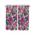thumbnail image 1 of Purple Flowers Bathroom Window Curtain, Spring Watercolor Floral Leaves Botanical Beige Light Filtering Coffee Kitchen Curtains, Bedroom Living Room Curtains 2 Panel 84"x63", 1 of 6