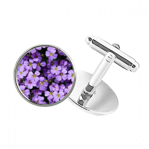 Purple Flowers Beautiful Romantic Round Button Cuff Clip Stud Cufflinks