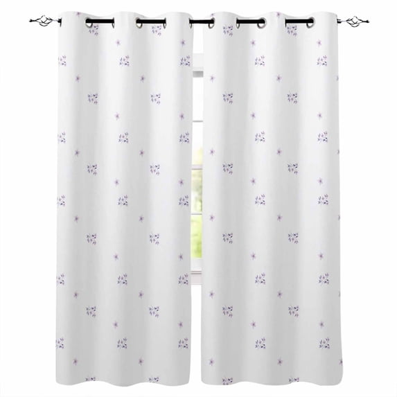 Purple Flowers Blackout Curtains for Bedroom Living Room Darkening Curtains 84 Inch Length 2 Panels Set Farmhouse Botanical Watercolor Window Curtain Insulated Window Treatment Grommet Drapes 52"x84"