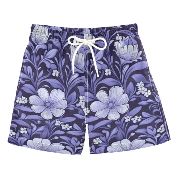 Purple Flowers Boys Swim Trunks Quick Dry Boy Swim Shorts for 3-14 Years