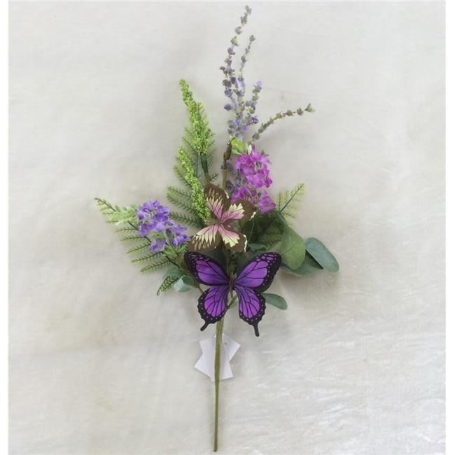 Purple Flowers Butterflies & Greens Pick Artificial Flowers