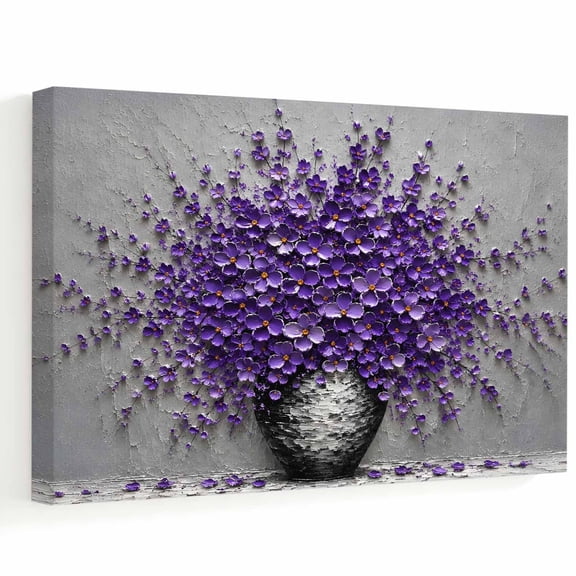 Purple Flowers Canvas Wall Art, Country Vintage Boho Farmhouse Pastoral Floral Vase Wall Art Prints Artwork Framed Canvas Ready to Hang Art Pictures for Living Dining Room Bedroom Hallway 32" x 24"
