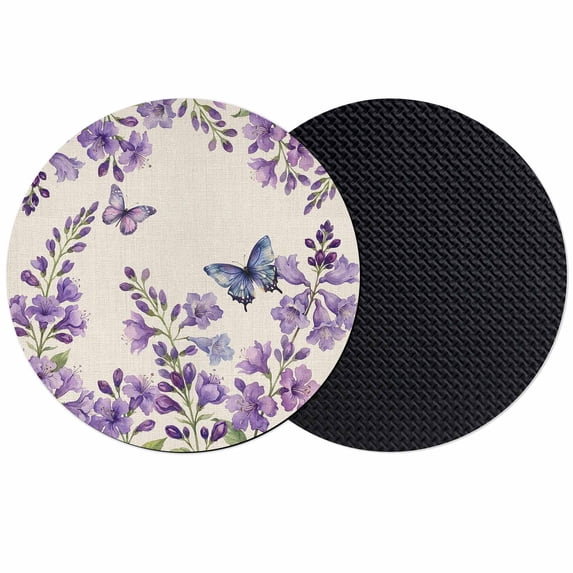 Purple Flowers Coasters Set of 2, Absorbent Coasters for Drinks, Butterfly Spring Floral Rustic Farmhouse Coaster for Desk Coffee Table Protection, Home Decor House Warming Gifts 4"