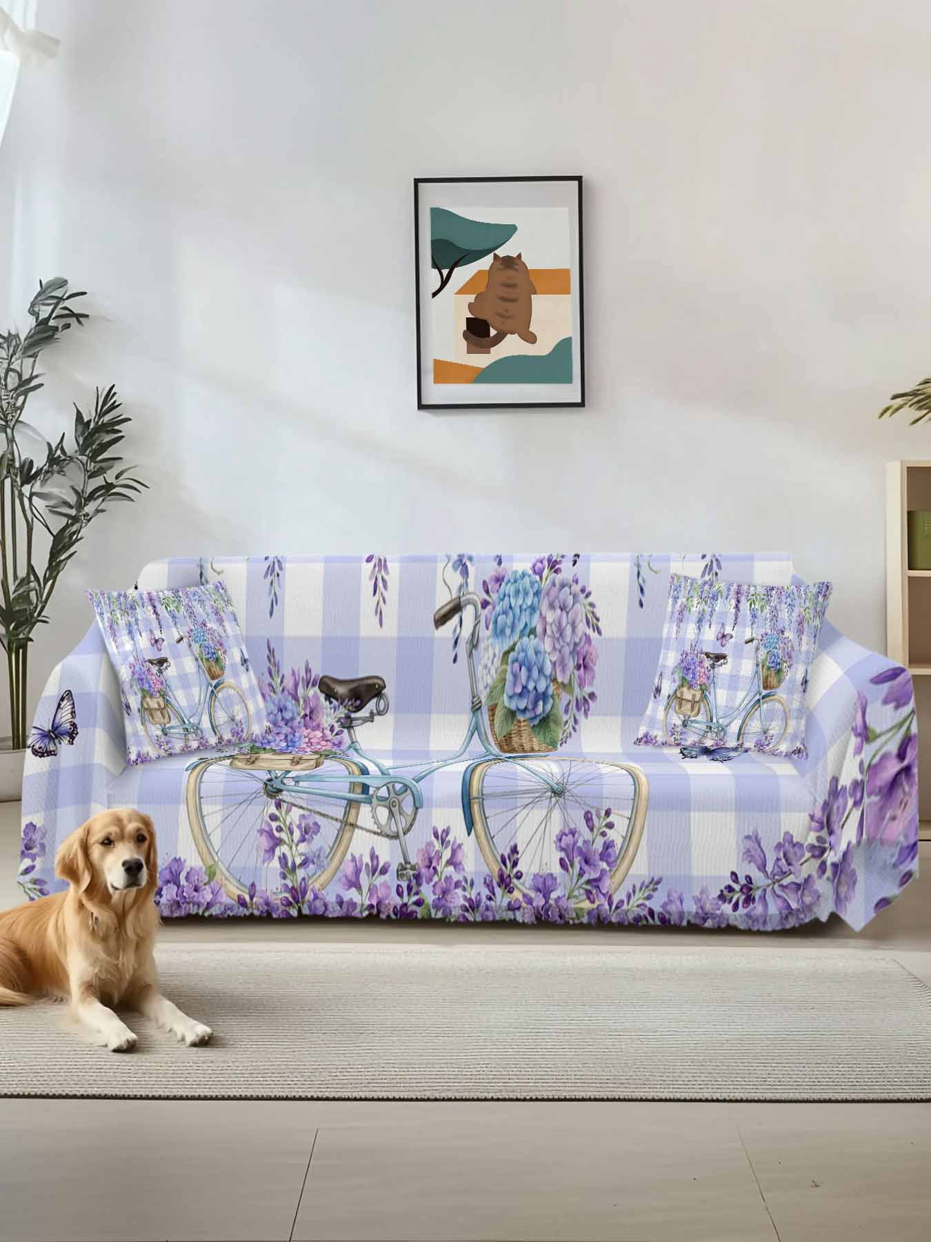 Purple Flowers Couch Cover for 2 Cushion Sofa, Weeping Spring Floral ...