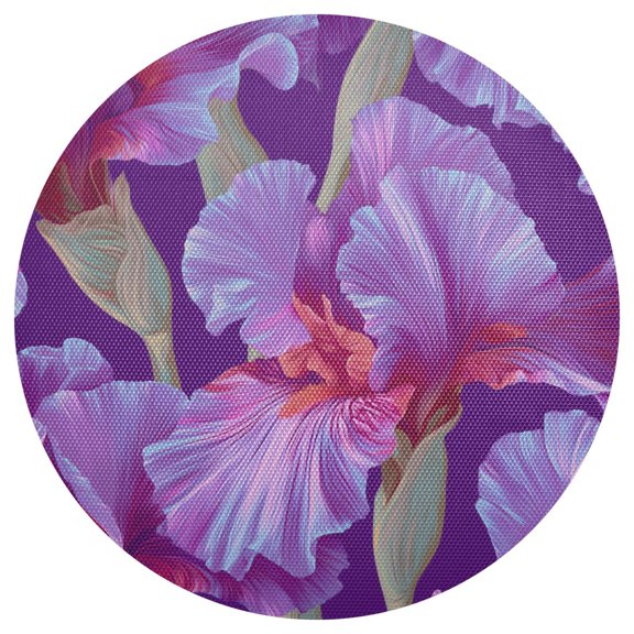 Purple Flowers Elegant PVC Round Grid Placemat Table Mat 1 Pc 15.4" x 15.4"