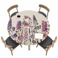 thumbnail image 1 of Purple Flowers Fitted Tablecloth with Elastic Edged, Round Table Cloth for Dining Table, Spring Butterflies Lavender Daisy Beige Waterproof Oil Proof Table Cover for Indoor Outdoor 45"-54", 1 of 8