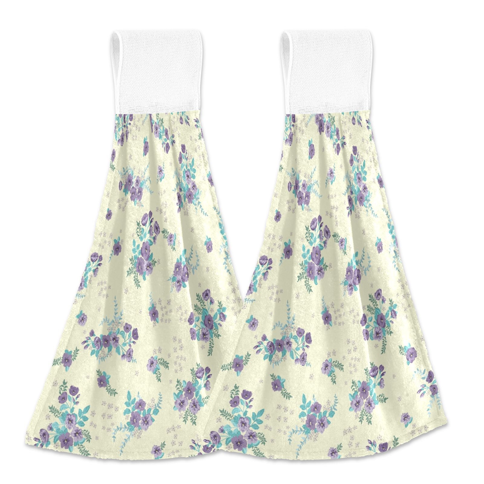 Purple Flowers Floral Pattern 2pcs Bathroom Hanging Towels Soft Hand