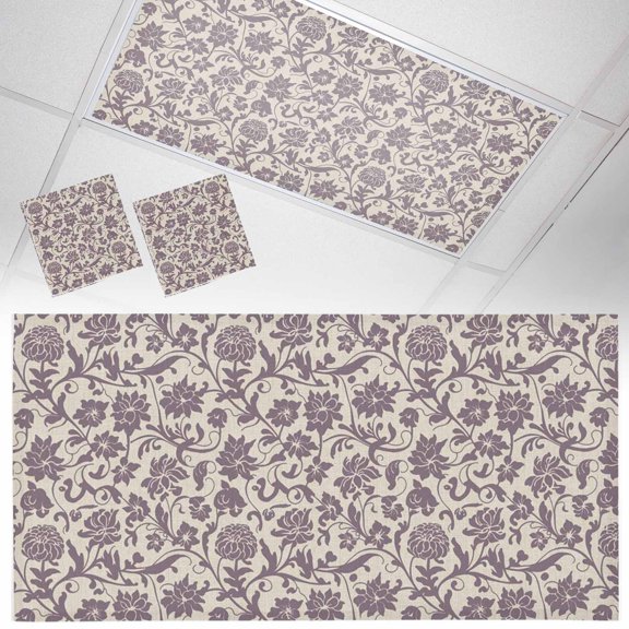 Purple Flowers Fluorescent Light Covers Vintage Spring Purple Floral Boho Country Plant Magnetic Light Filters Ceiling Lighting Panel Shade for Classroom Office Home 2 x 4 ft, 2 Pack