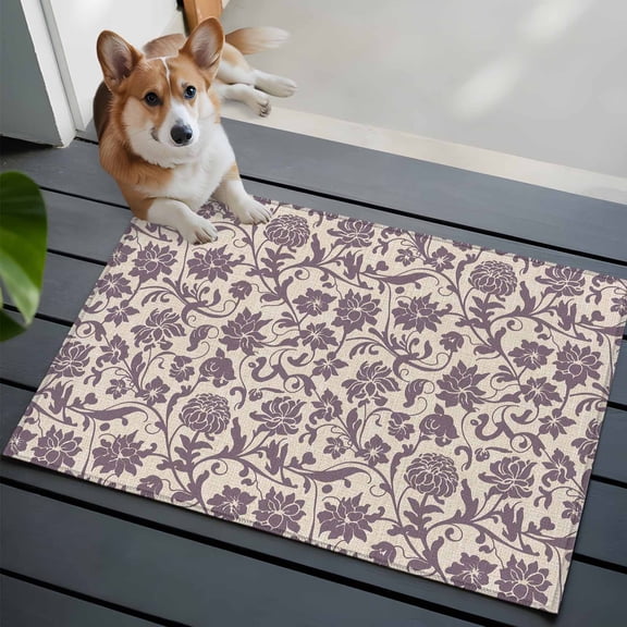 Purple Flowers Front Door Rugs 2x3 ft Vintage Spring Purple Floral Boho Country Plant Small Rug for Entryway Non Slip Washable Bathroom Door Mat Absorbent Floor Mat for Indoor Entrance