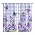 thumbnail image 1 of Purple Flowers Kitchen Curtains Window Panels, Butterfly Spring Floral Checkered Farmhouse Insulated Window Treatment Curtain, Grommet Curtains for Bedroom/Living Room/Bathroom, 2 Piece 42"Wx63"L, 1 of 8