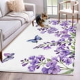 thumbnail image 1 of Purple Flowers Kitchen Runner Rug 2.7x5 Washable Runners for Hallway Non Slip Butterfly Spring Floral Watercolor Farmhouse Large Area Rug Indoor Floor Carpet for Bathroom Laundry Entryway Bedroom, 1 of 8