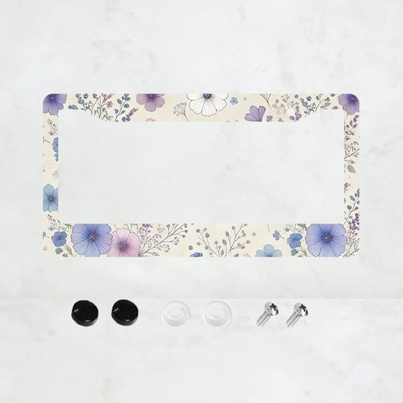 Purple Flowers License Plate Prame Aluminum Rust-Proof Auto Parts License Plate Decorative Screws Fit Standard 2 Holes 1 U.S. License Plate, 12.2x 6.3 Inch